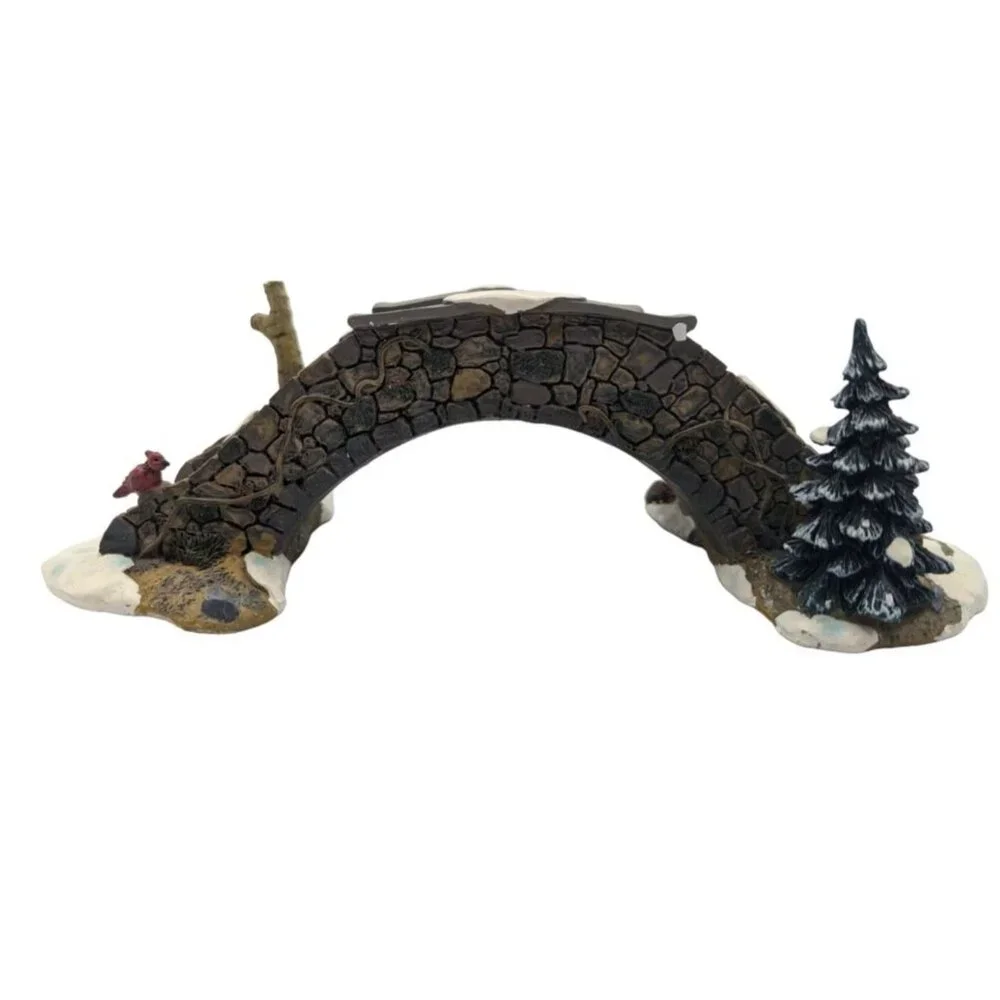 VTG Lemax Village Collection Olde Stone Bridge Polyresin Snow Scene